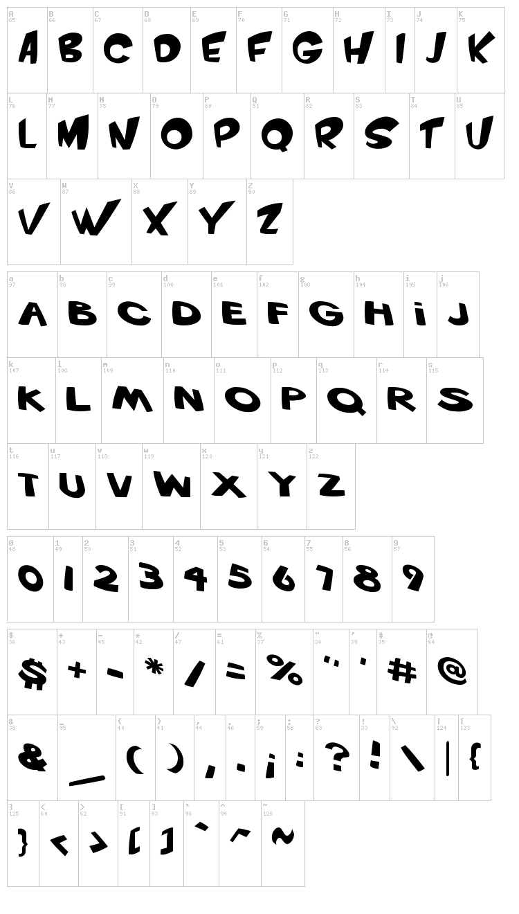 VTC Scream it Loud font map